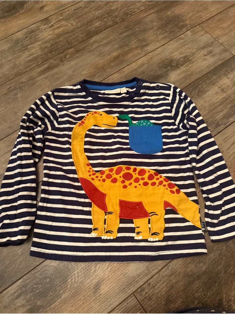 Kids Navy Stripe Dino Appliqué Long Sleeve Tee 4/5